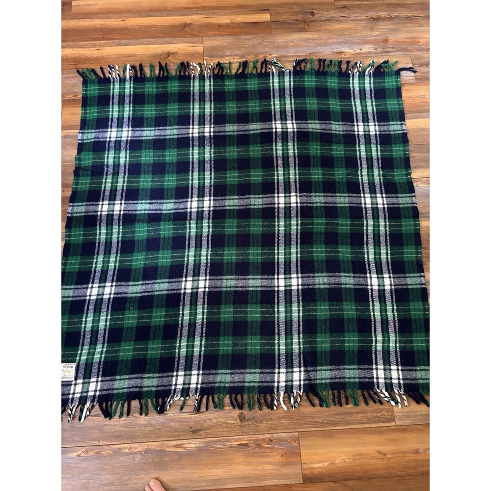 Faribo Plaid Acrylic Throw Blanket Green Blue 53" X 53" Stadium Car Picnic